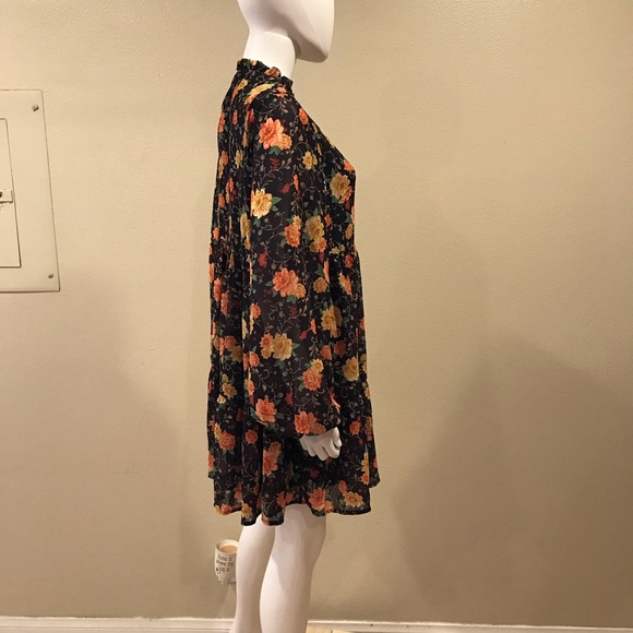 Flying Tomato Babydoll Cottagecore Floral Mini Dress Size Small Black Orange - Picture 8 of 15